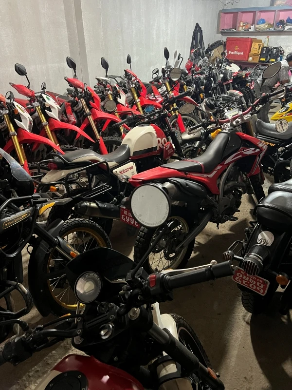 Motorcycles available for rental in Nepal, including Royal Enfield and off-road bikes