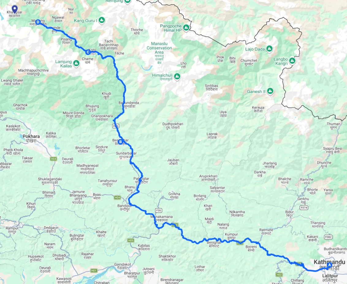 Tour Map of Manang Biking Adventure